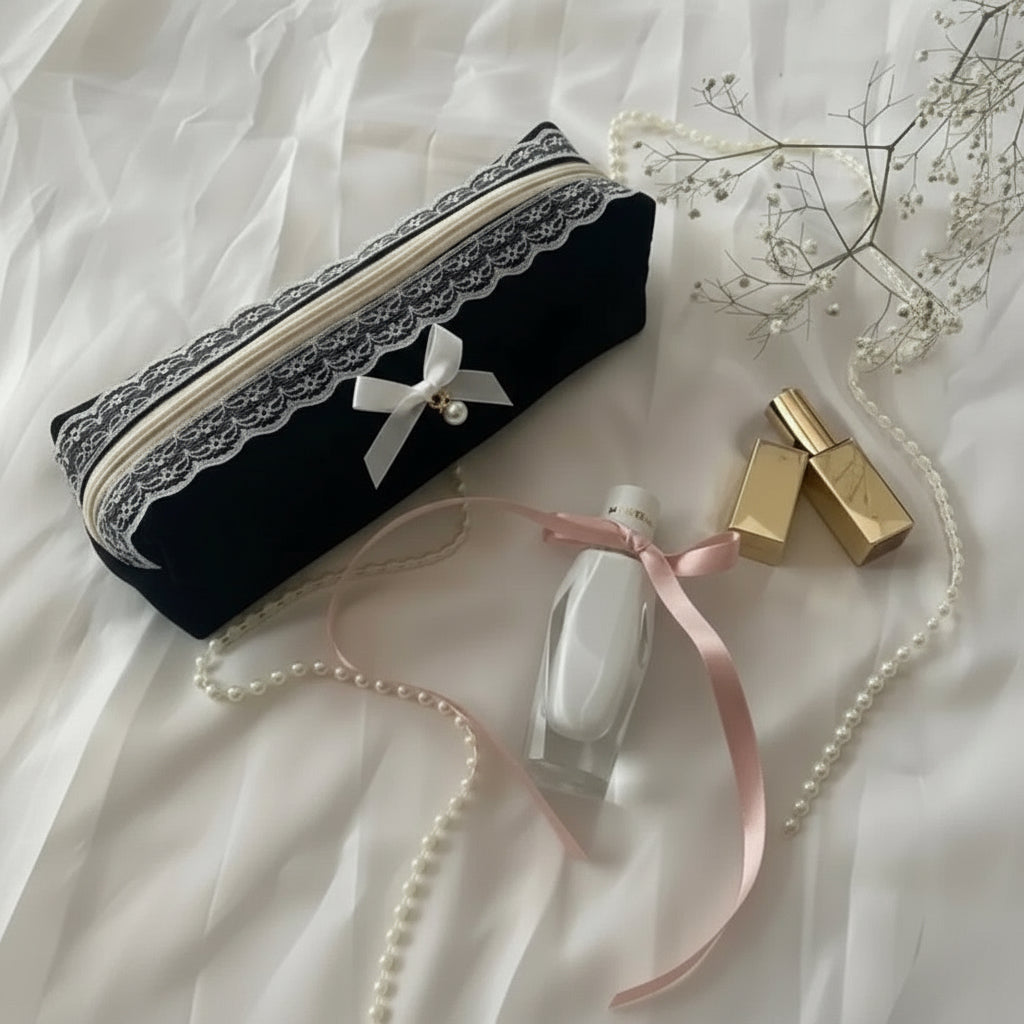 Lace Pearl Midnight Cosmetic Bag — Petite.