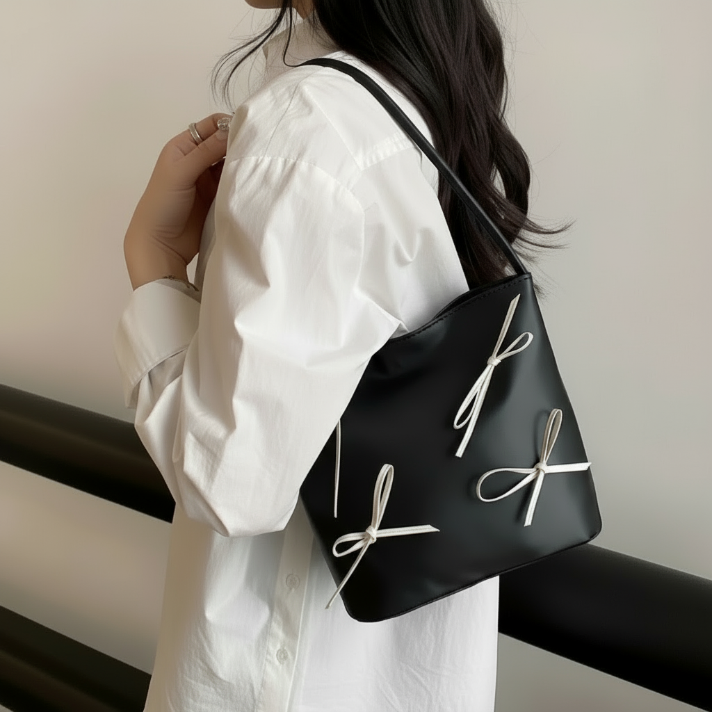Odette Bow Bag – Obsidian.