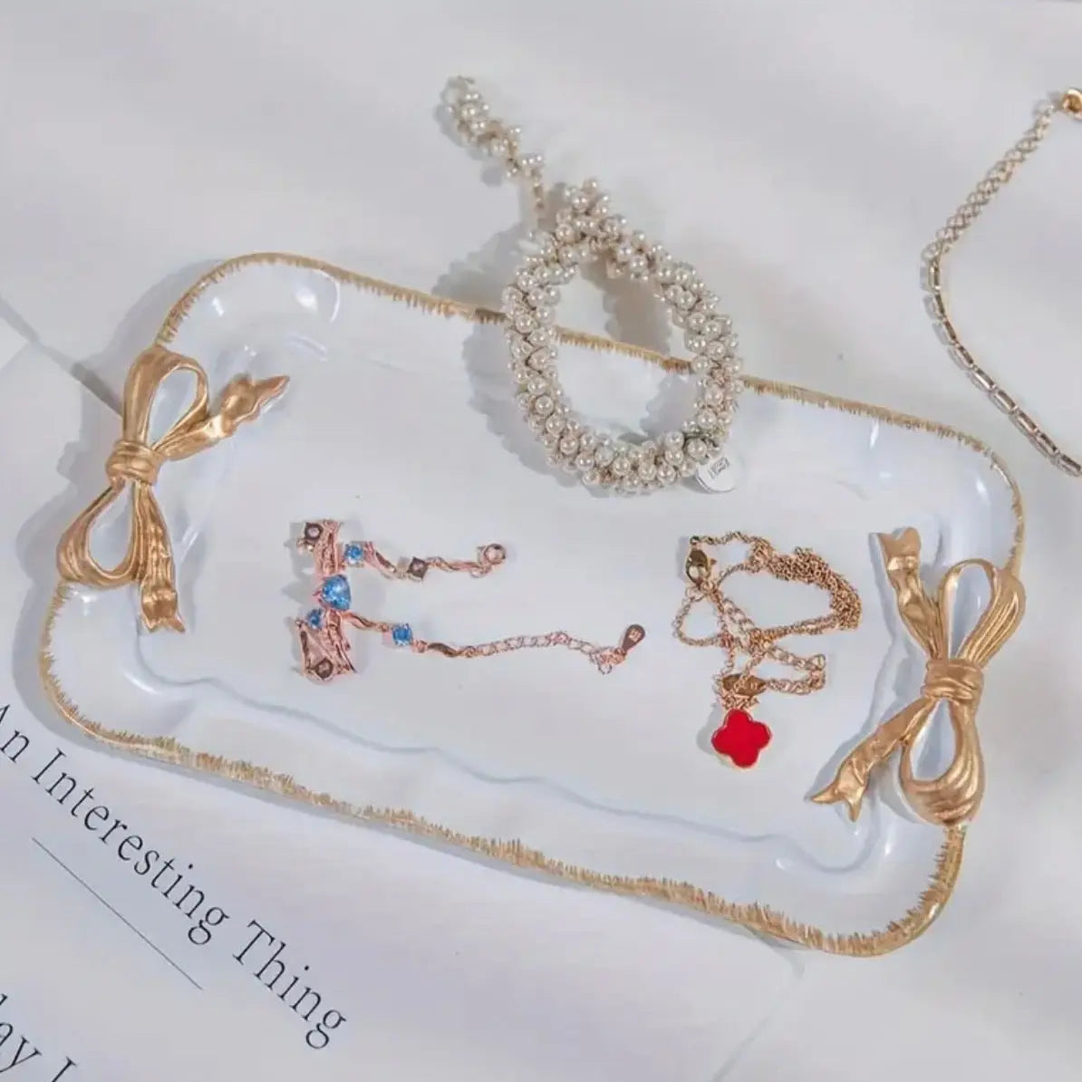 Bow Trinket Tray - Pearl Ribboned Collective