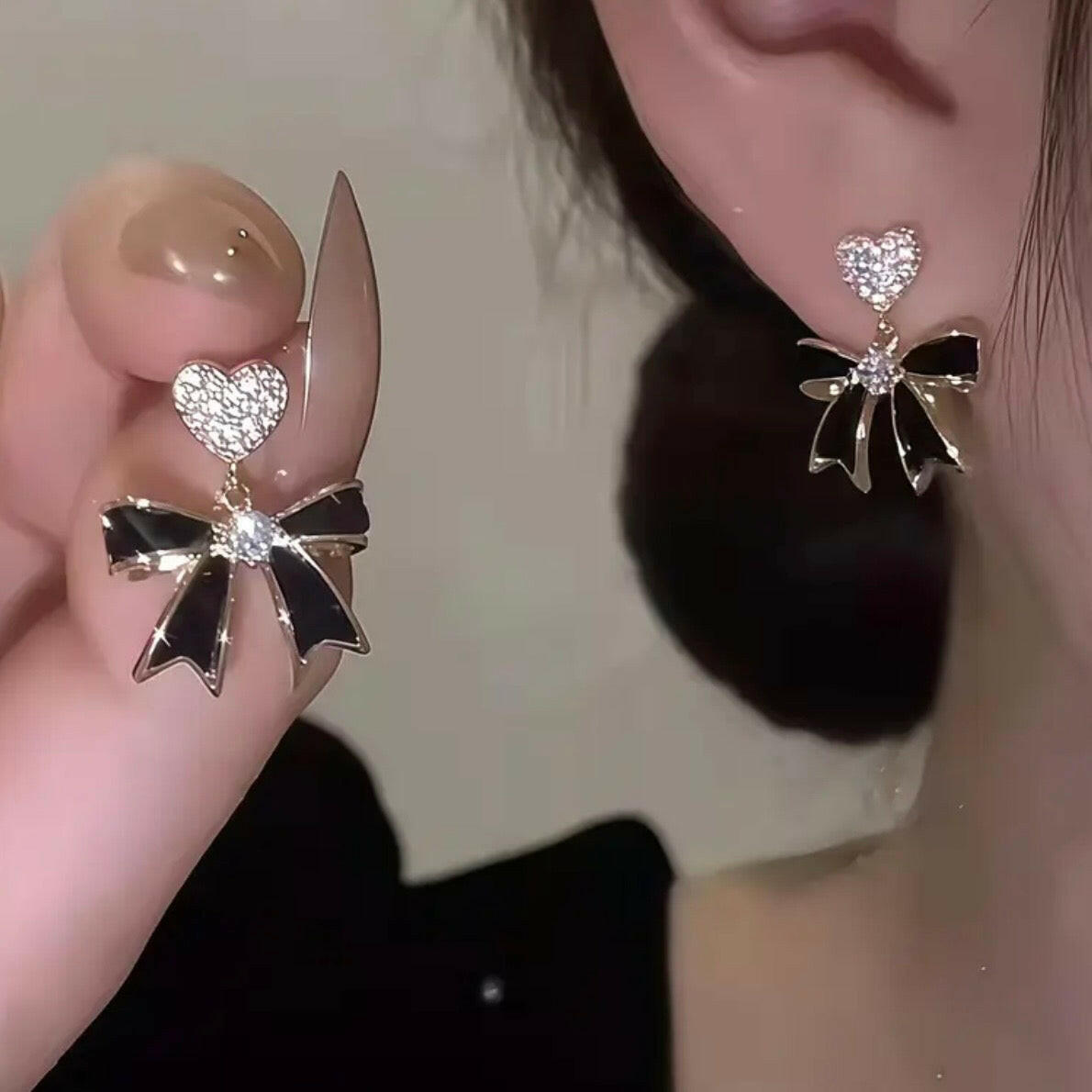 Coquette Heart Bow Earrings.