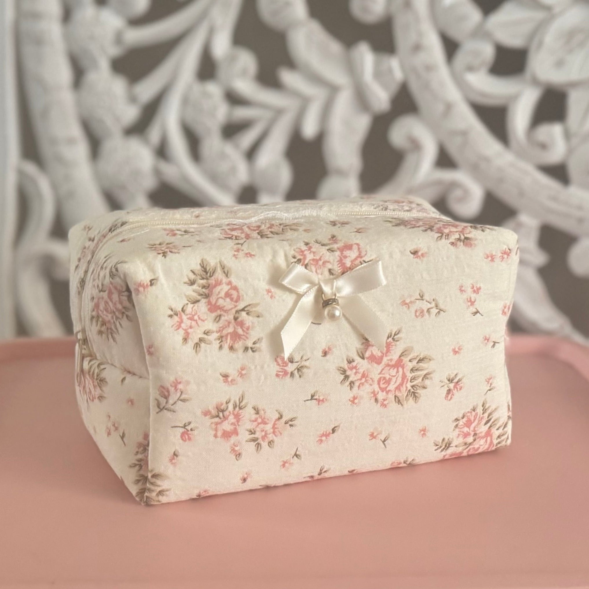 Lace Pearl Charm Cosmetic Bag — Classic Ribboned Collective