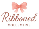 Logo of the Ribboned Collective with a pink bow on a light pink background